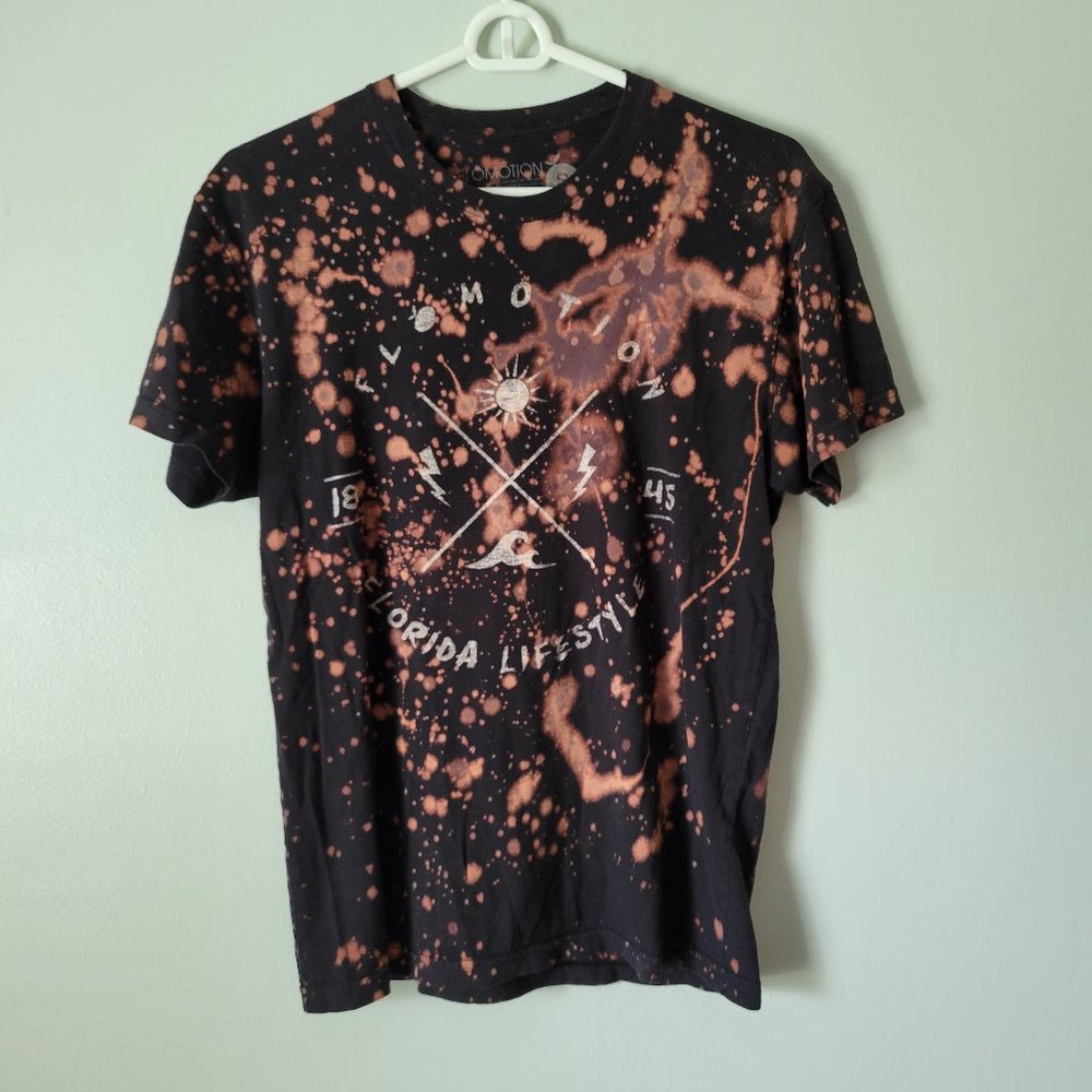 Flomotion Florida Lifestyle Men's Small Intentional Bleach Tie-Dye Black T-Shirt